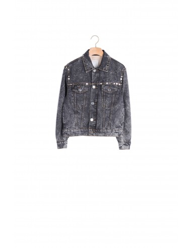 Veste en jean neige ornée de studs destockage